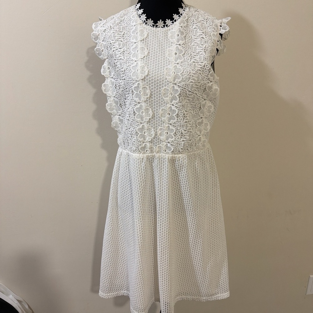 bebe White Floral Lace Mini Dress